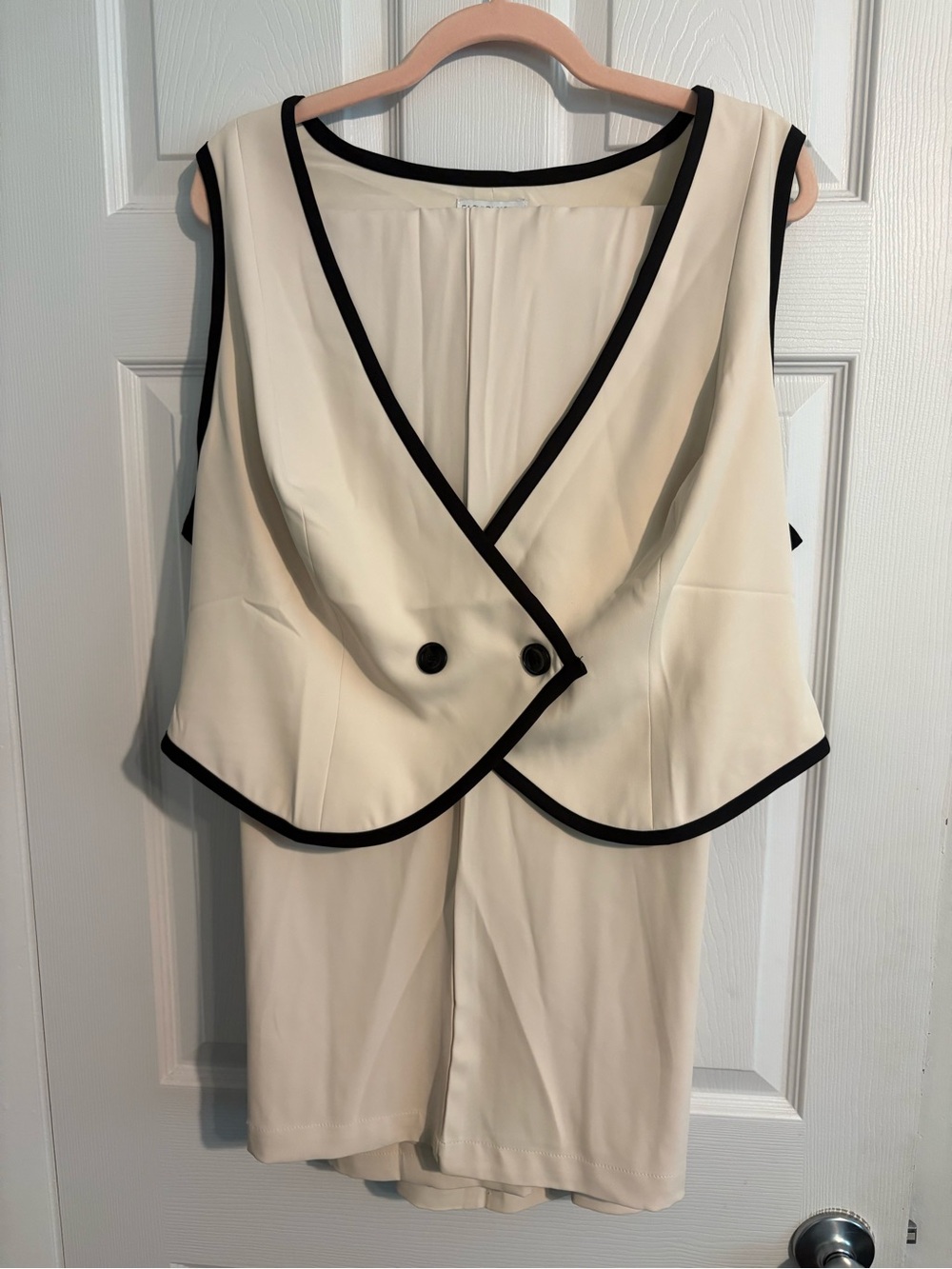 Cream Sleeveless Blazer Dress with Black Trim